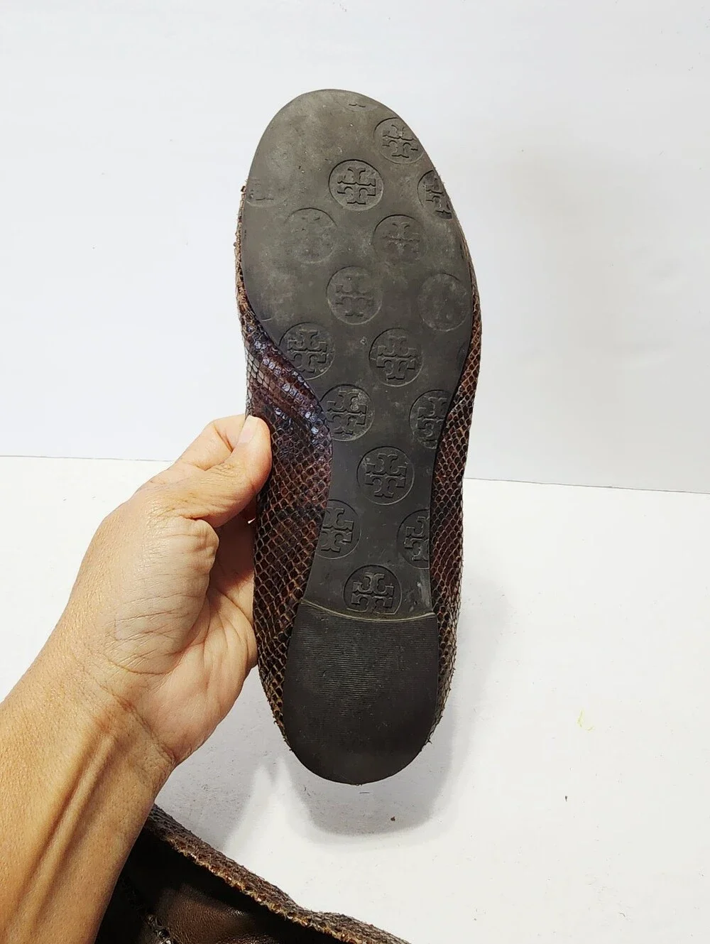 Tory Burch Brown Snake-Print Reva Ballet Flats Size 8